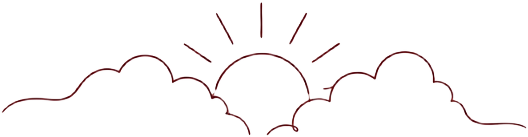 Line drawing of a sun rising through clouds